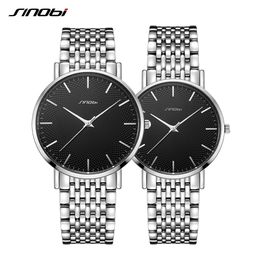 SINOBI SET Couple Watches Top Luxury Quartz Mans Watch Stainless Steel Band Ultra-thin Quartz Time Wristwatch reloj mujer 217F