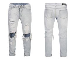 Men Jeans Slim Fit Ripped Distressed Destroyed Hip Hop denim Pants Fashion Streetwear Black Blue Jeans4595875