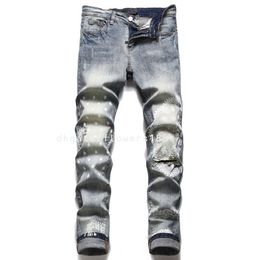 Men's Jeans AM Men's Torn Jeans Trendy Printed Jeans Stretch Slim Skinny Pants Skinny Jeans For Men