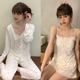 Home Clothing V-Neck Print Modal Pajamas Set Lace Kimono Bathrobe Gown Sleep Suit Summer Pijamas Women Sleepwear