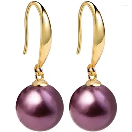 Stud Earrings Pair 11-13mm Purple Lavender Perfect Round Pearl Dangle Women Simple Wedding Party Jewellery Accessories Hook 866