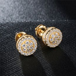 Yellow Gold Color Hiphop CZ Zircon Square Stud Earrings for Men Women and Girls Gifts Diamond Earrings Studs Punk Rock Rapper Jewelry 255A