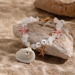 20pcs/lote de jóias de moda estrangeira Conch Rice Minchas Pearl Bracelet Beach Starfish pendente Shell Crystal Contas Bracelet