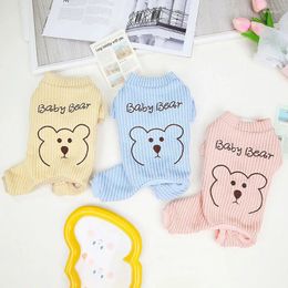 Dog Apparel Winter Cotton-padded Pet Clothing Puppy Striped Four-legged Teddy Warm Onesie Thick Cartoon Clothes