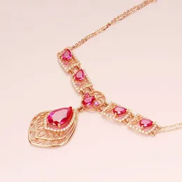 Chains Classic Inlaid Water Drop Ruby Necklace Aesthetics Fashion Vintage Plated 14K Rose Gold Luxury Women's Jewellery