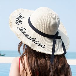 Embroidery Summer Straw Hat Women Wide Brim Sun Protection Beach Hat 2021 Adjustable Floppy Foldable Sun Hats for Women Ladies 2640