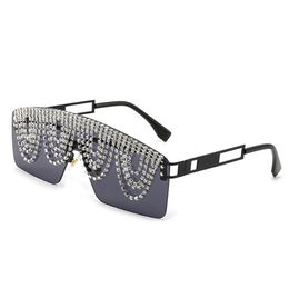 Occhiali da sole lussuoso strass oversize Women Diamond Nappel Ladies Sunces Sun Glasses Big Frame Brand Designer Retro Eyewear 273D