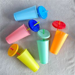 Tumblers 24oz 700ml spot environmental protection PP temperature-sensitive cooling plastic straw covered coffee water cup color change 308a