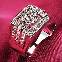 Sparkling Handmade Wedding Rings Luxury Jewelry Drop Ship 925 Silver Fill Pave Three Rows Lab Moissanite Diamond Party Male Open Engagement Band Man Ring Gift