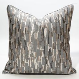 Pillow Luxury Art Geometric Cover 45X45 Decorative Shiny Silky Case Jacquard Silver Brown Grey Plaid Sofa Chair Coussin
