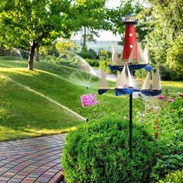 Garden Decorations Sailing Wind Spinners Ground Plug Iron Rotating Landscape Pinwheel Lawn Ornament Yard Art Perfect Gifts For Gardens Paths