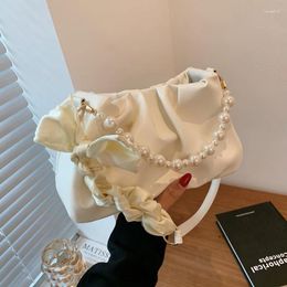 Evening Bags Pearl Handheld Armpit Bag Women Handbag 2024 Summer Silk Scarf Chain Shoulder PU Fashion Casual Small Square Soft