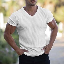 Men's Polos Deep V-neck mens T-shirt low cut Vneck wide V e tee mens T-shirt invisible lingerie pattern conical hem slim fit short sleeves S52701