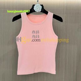 Designer Fashion Heavy Industry Water Diamond Miu Letter Simplified Casual Versatile Slim Fit Tank Top