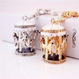 Cute Key Chain Enamel Alloy Silver Gold Colors 3d Childhood Carousel Keychain Bag Pendant Lobster Clasp Car Key Ring 3pcs lot 261z