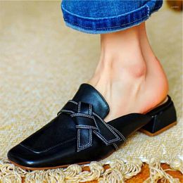 Casual Shoes Oxfords Mules Women's Cow Leather Flats Mary Janes Square Toe Loafer Ankle Boots Office Elegant