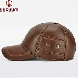 Ball Caps 2024 Style Men Cowhide Hat Winter Warm Outdoor Protect Ear Real Leather Adjustable Baseball Cap