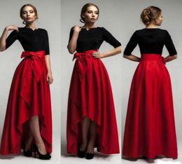 2017 New Elegant Red Taffeta High Low Skirts For Woman Fashion Waist Belt Floor Length Girls Long Skirts Custom Made Formal Party 8278968