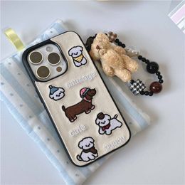 Embroidered Sausage Dog Suitable for iPhone 15 Creativity 14 promax 12 Phone Case Apple 13 Chain 11 Anti drop