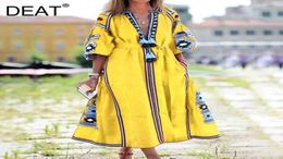 Casual Dresses Bohemian Style Dress Women Multicolor Print Tassel Slim Loose Puff Sleeve Deep V Collar 2022 Summer Fashion HC25713172716