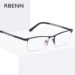 RBENN New Blue Light Blocking Reading Glasses For Men Metal Rectangle Half Frame Eyeglasses Anti Eyestrain Computer Readers +1.5