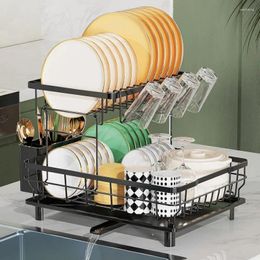 Kitchen Storage 2 Tier Dish Drying Rack Multifunctional For Counter Stainless Steel Large Capacity Drainer WithDrainboard