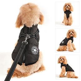 Dog Apparel Warm Vest Jacket Harness Pet Winter Clothes Coat Puppy 2 In 1 Outfit Cold Weather Waterproof Cotton Padded