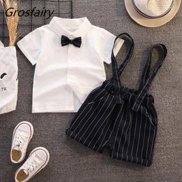 Clothing Sets Grosfairy Born Boy Suit Summer Baby 1 Year Outfits Infant Children Birthday Clothers Tie Bow Shirt Striped Overalls Gentleman