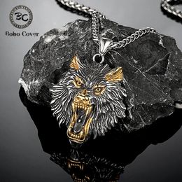 Pendant Necklaces Retro Norse Mythology Odin's Wolf Necklace Gold Colour Stainless Steel Punk Viking Fenrir Amulet Scandinavian Men Jewellery