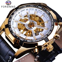 Forsining Men's Watches Top Brand Luxury Golden Hand Wind Mechanical Watch Male Waterproof Leather Band Clock Relogio Masculino 309e