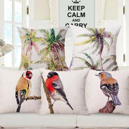 Pillow Hand Painting Goldfinch Bullfinch Chaffinch Greenfinch Birds Art Poster Cover Palm Tree Case