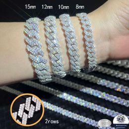 Factory Price Hip Hop 6-20Mm Wide VVS Diamond Link Chain Sier Iced Out Moissanite Cuban Bracelet For Men