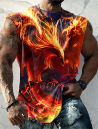 Mens Fitness Clothing 3D Phoenix Printed Sleeveless Shirt Running Sports Undershirt QuickDrying Bodybuilding Bottom 240523
