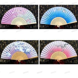 Party Decoration Vintage Chinese Spun Silk Flower Printing Hand Fan Folding Hollow Carved Home Decor Birthday