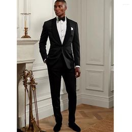 Men's Suits Gentlemen Black Shawl Lapel One Button Formal Men Slim Fit Office Work Outfits Full Set 2 Piece Jacket Pants Male Clothing