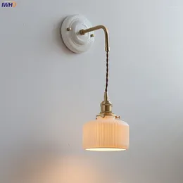 Wall Lamp IWHD White Ceramic Copper LED Sconce Beside Home Indoor Lighting Bedroom Bathroom Mirror Stair Light Applique Murale