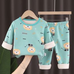 Winter Kids Clothing Sets Warm Fleece Pyjamas for Boys Girls Thicken Children Dinosaur Sleepwear Baby Thermal Underwear Pyjamas