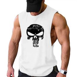 Men's Tank Tops 2023 Summer Trend Mens Skull Printed Tank Top Fashion 100% Cotton Shirt Breathable Cool Fitness Sports Mens Fitness Tank Top Y240522