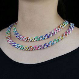 2021 Iced Out Rainbow Enamel Women Hip Hop Choker Jewelry Pave 5A Cubic Zirconia 11mm Cuban Chain Choker Necklace Jewelry Drop Ship 215k