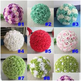 Decorative Flowers Wreaths 16 Colour Artificial Rose Balls Kissing Ball Decorate Flower Wedding Garden Market Party Decoration Chri Dhdbm