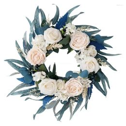 Decorative Flowers Spring Season Blue Rose Wreath Silk Flower Carfts Party Decoration Dropship