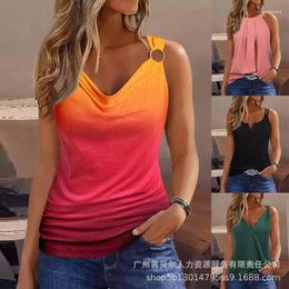 Women's Tanks Wepbel Gradient Pleated Tank Top Women Summer Hollow-out Vertical Collar Vest Sleeveless V-neck Loose O-Ring Decor