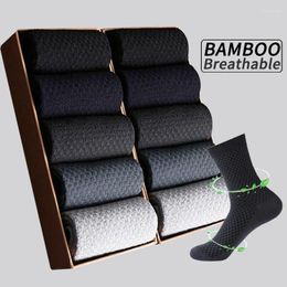 Men's Socks 5 Pairs Men Bamboo Fibre Crew Man High Quality Summer Winter Business Breathable Black Male Dress Ankle