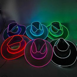 CAKS Led Rave Toy Disco Shining LED Bride Cowboy Hat Shining Bar Hat Single Party Supplies Flashing Neon Light Western Cowboy Hat d240527