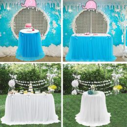 New Thin Mesh Gauze Table Skirt Wedding Party Birthday Banquet Baby Baptism Tables Skirting Christmas Partys Home Decorative