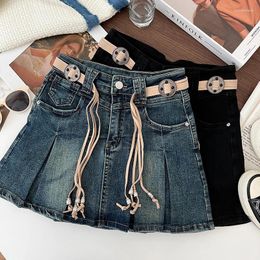 Skirts Jeans Design Fashionable All-match High Waist Slimming Denim Skirt Pleated With Belt For Women Autumn Faldas Clothes