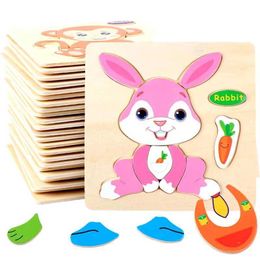 3D Puzzles 15x15cm Baby Wooden Puzzle Board Game Cartoon Animal 3D Puzzle Montessori Education Learning Childrens Wooden Toys WX5.26