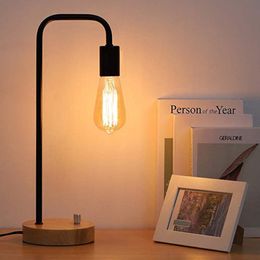 Creative simple modern wrought iron table lamp warm and romantic solid wood bedroom bedside dimmable night light 10132 273V