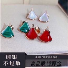 Elegant and noble master design Bvlgrily earrings silver small skirt female white red high plated 18k rose gold