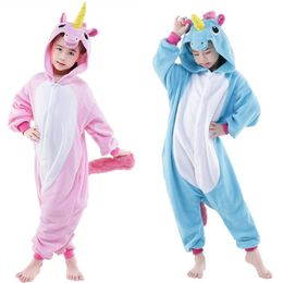 Blue and Pink Unicorn Cosplay Kigurumis Children Halloween Carnival Mardi Gras Costumes Kids Onesie Pajamas 1899